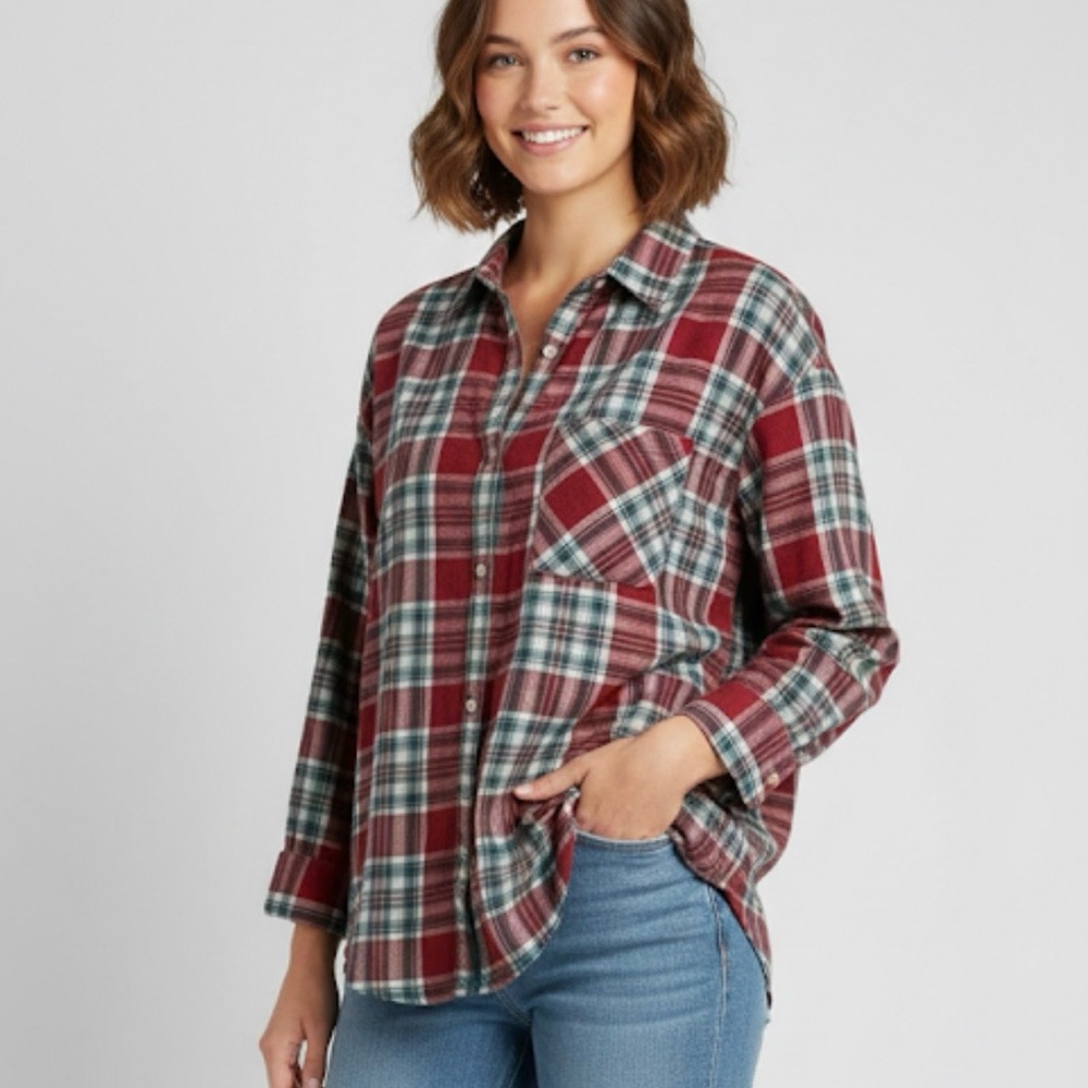 AEROPOSTALE Plaid Button Down Shirt, Women’s XL, Red Teal White
